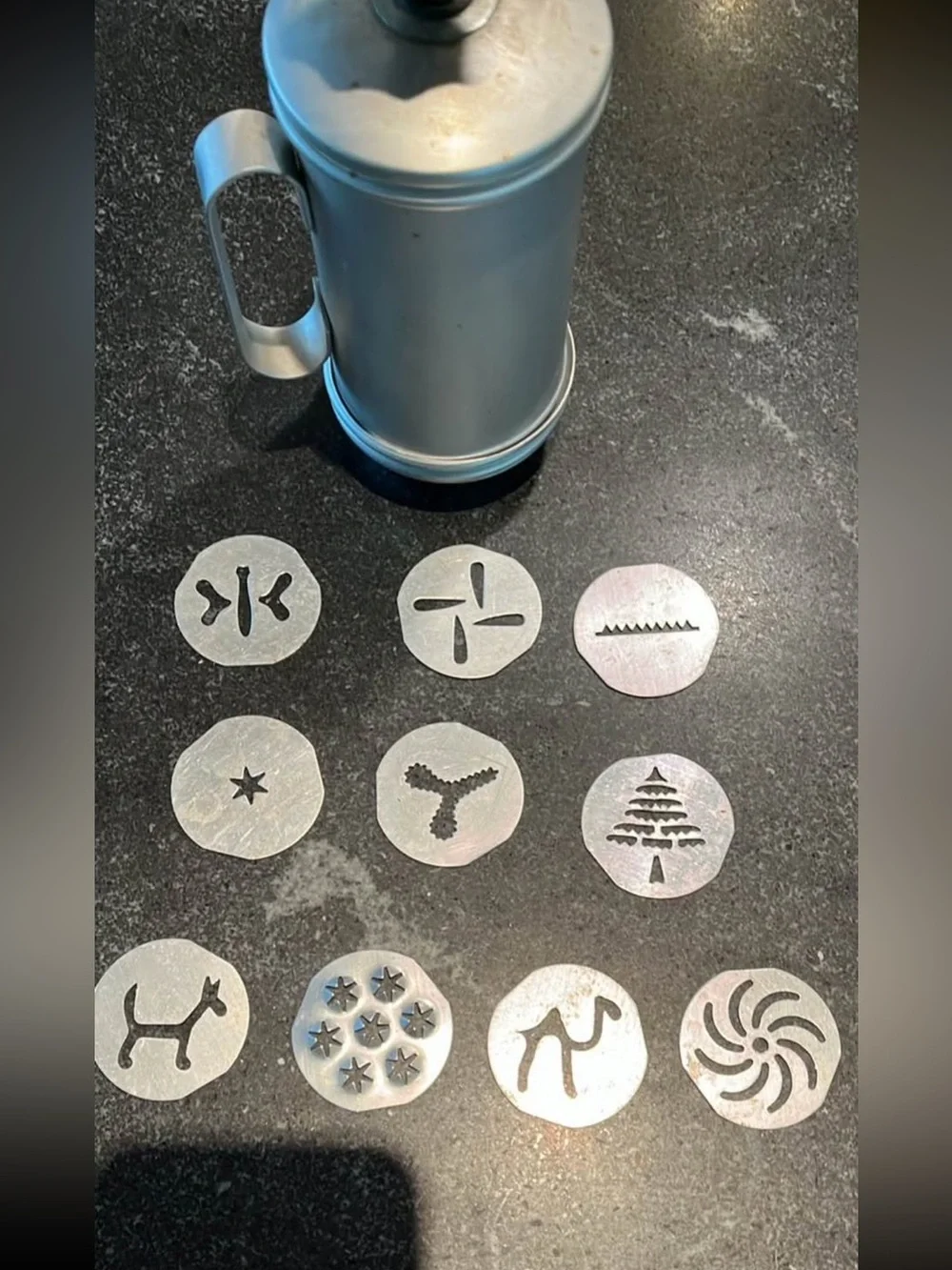 Vintage Mirro Cookie Press Set and 10 Discs USA